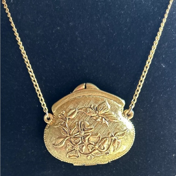 Corday Vintage Gold Floral Perfume Purse  Necklace - Picture 6 of 6